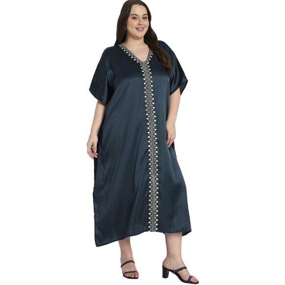 Gypsie Blu Long Satin Caftan Nighty Plus Dress Evening Wear Party Maxi Dresses - Picture 3 of 6